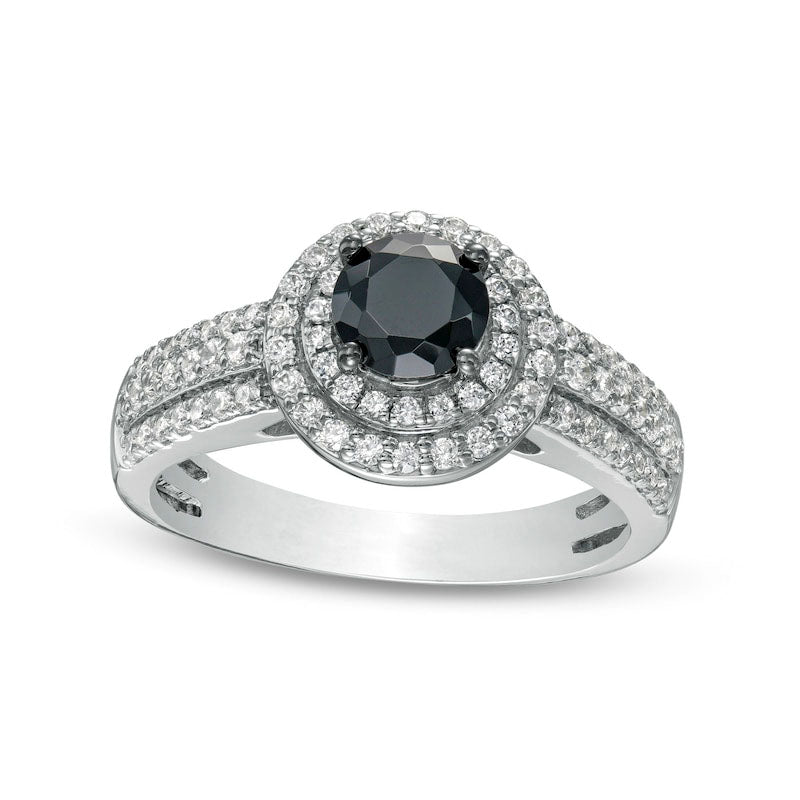 1.0 CT. T.W. Black Enhanced and White Natural Diamond Double Frame Multi-Row Engagement Ring in Solid 10K White Gold