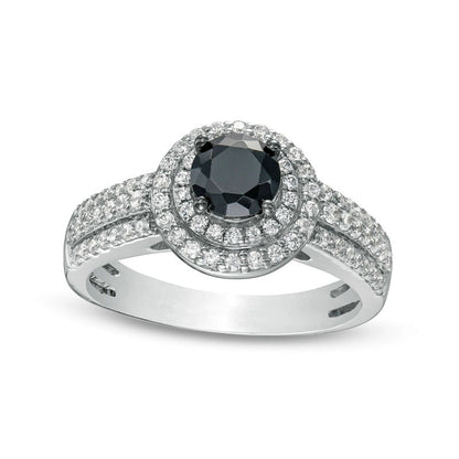 1.0 CT. T.W. Black Enhanced and White Natural Diamond Double Frame Multi-Row Engagement Ring in Solid 10K White Gold
