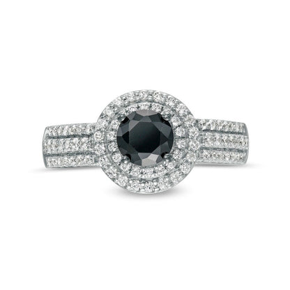 1.0 CT. T.W. Black Enhanced and White Natural Diamond Double Frame Multi-Row Engagement Ring in Solid 10K White Gold