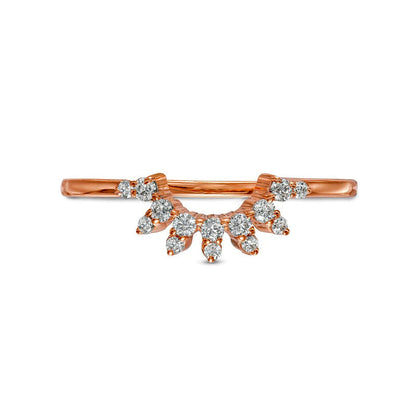0.17 CT. T.W. Natural Diamond Sunburst Contour Anniversary Band in Solid 10K Rose Gold