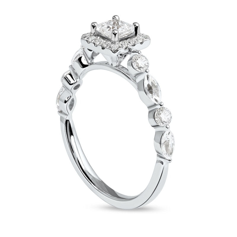 1.0 CT. T.W. Princess-Cut Natural Diamond Frame Multi-Shape Alternating Shank Engagement Ring in Solid 10K White Gold