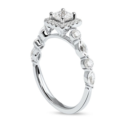 1.0 CT. T.W. Princess-Cut Natural Diamond Frame Multi-Shape Alternating Shank Engagement Ring in Solid 10K White Gold
