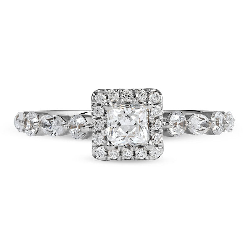 1.0 CT. T.W. Princess-Cut Natural Diamond Frame Multi-Shape Alternating Shank Engagement Ring in Solid 10K White Gold
