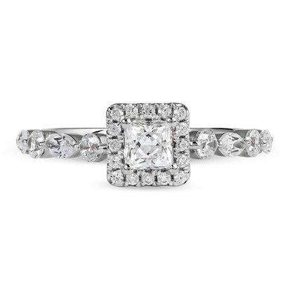 1.0 CT. T.W. Princess-Cut Natural Diamond Frame Multi-Shape Alternating Shank Engagement Ring in Solid 10K White Gold