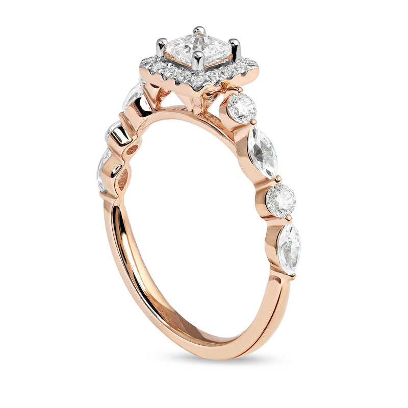 1.0 CT. T.W. Princess-Cut Natural Diamond Frame Multi-Shape Alternating Shank Engagement Ring in Solid 10K Rose Gold