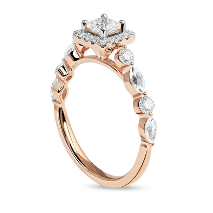 1.0 CT. T.W. Princess-Cut Natural Diamond Frame Multi-Shape Alternating Shank Engagement Ring in Solid 10K Rose Gold