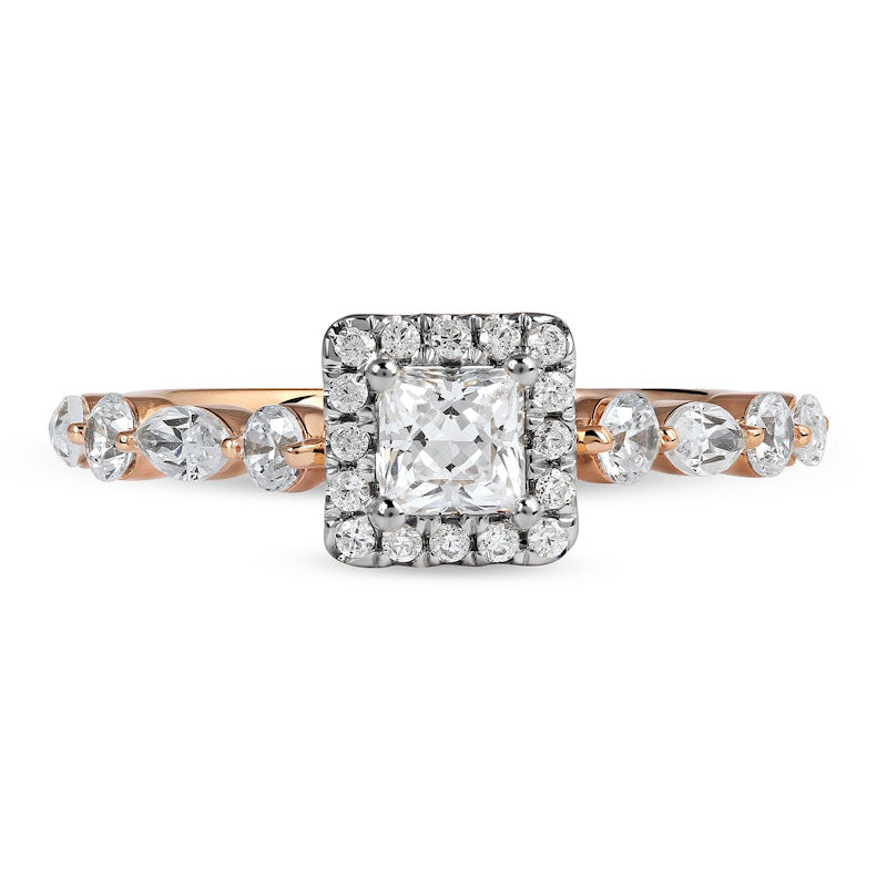 1.0 CT. T.W. Princess-Cut Natural Diamond Frame Multi-Shape Alternating Shank Engagement Ring in Solid 10K Rose Gold