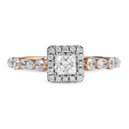 1.0 CT. T.W. Princess-Cut Natural Diamond Frame Multi-Shape Alternating Shank Engagement Ring in Solid 10K Rose Gold