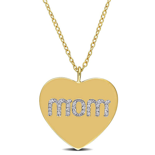 0.1 CT. T.W. Natural Diamond mom" Heart Pendant in Sterling Silver with Yellow Rhodium Plate"