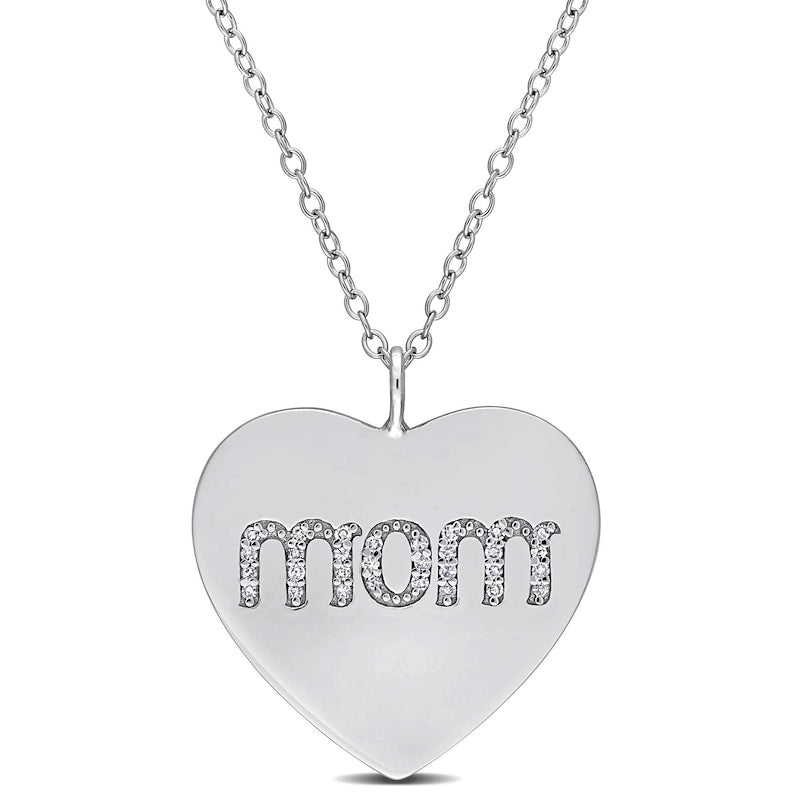 0.1 CT. T.W. Natural Diamond mom" Heart Pendant in Sterling Silver"