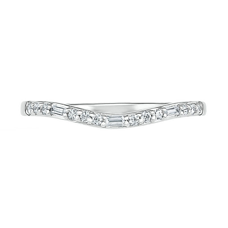 0.20 CT. T.W. Baguette and Round Natural Diamond Contour Anniversary Band in Solid 10K White Gold