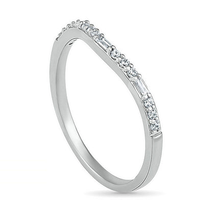 0.20 CT. T.W. Baguette and Round Natural Diamond Contour Anniversary Band in Solid 10K White Gold