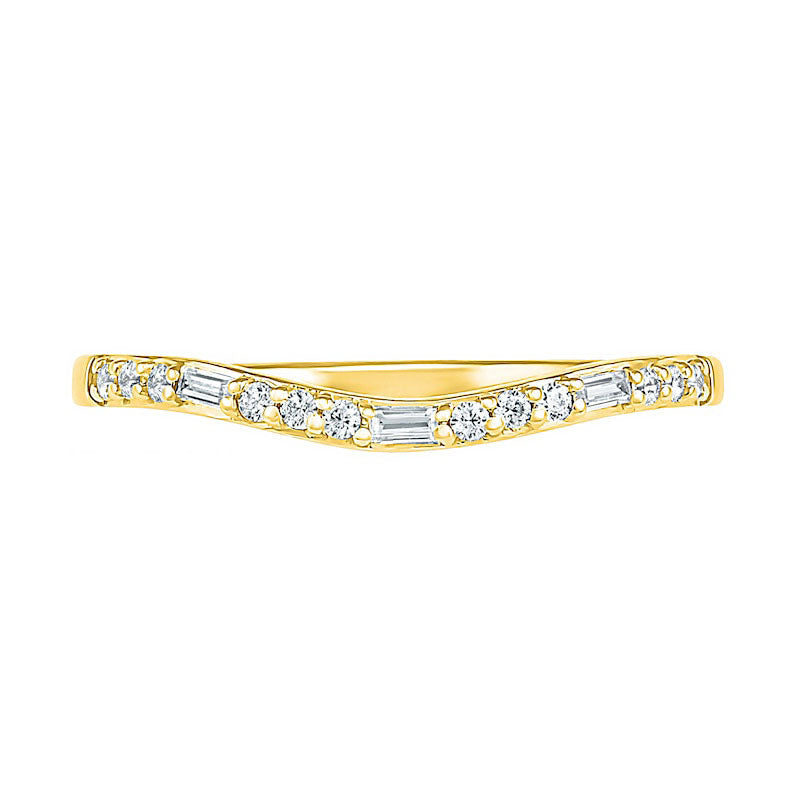 0.20 CT. T.W. Baguette and Round Natural Diamond Contour Anniversary Band in Solid 10K Yellow Gold