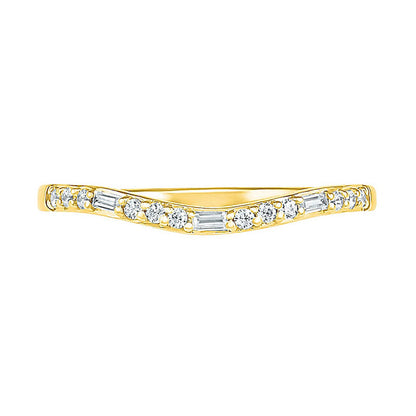 0.20 CT. T.W. Baguette and Round Natural Diamond Contour Anniversary Band in Solid 10K Yellow Gold