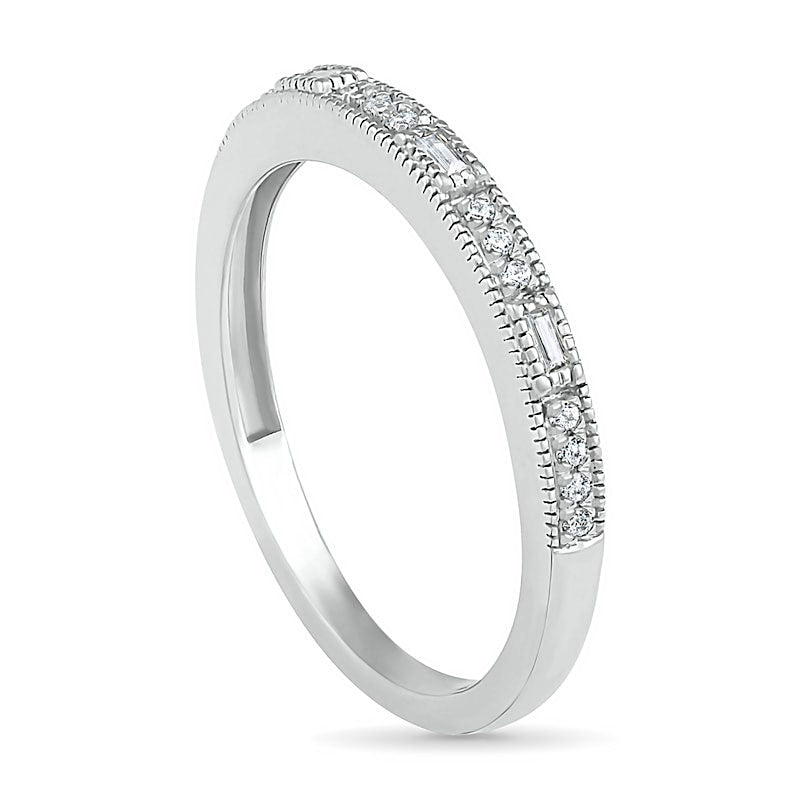 0.10 CT. T.W. Baguette and Round Natural Diamond Antique Vintage-Style Anniversary Band in Solid 10K White Gold