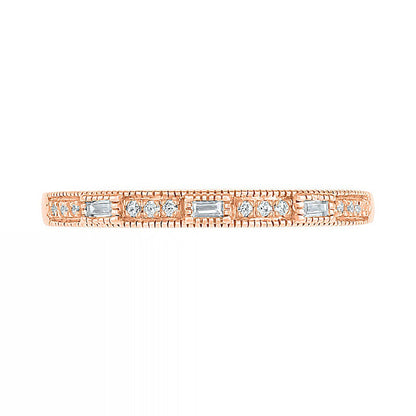0.10 CT. T.W. Baguette and Round Natural Diamond Antique Vintage-Style Anniversary Band in Solid 10K Rose Gold
