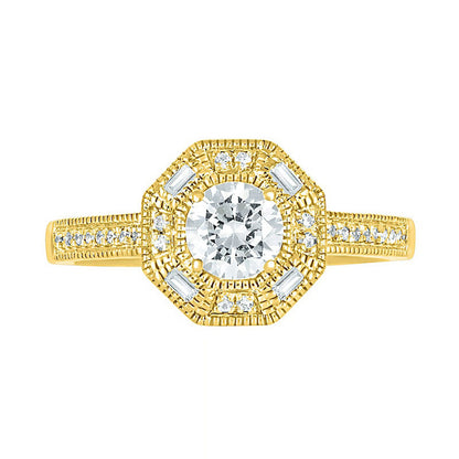 0.75 CT. T.W. Baguette and Round Natural Diamond Octagonal Frame Antique Vintage-Style Bridal Engagement Ring Set in Solid 10K Yellow Gold
