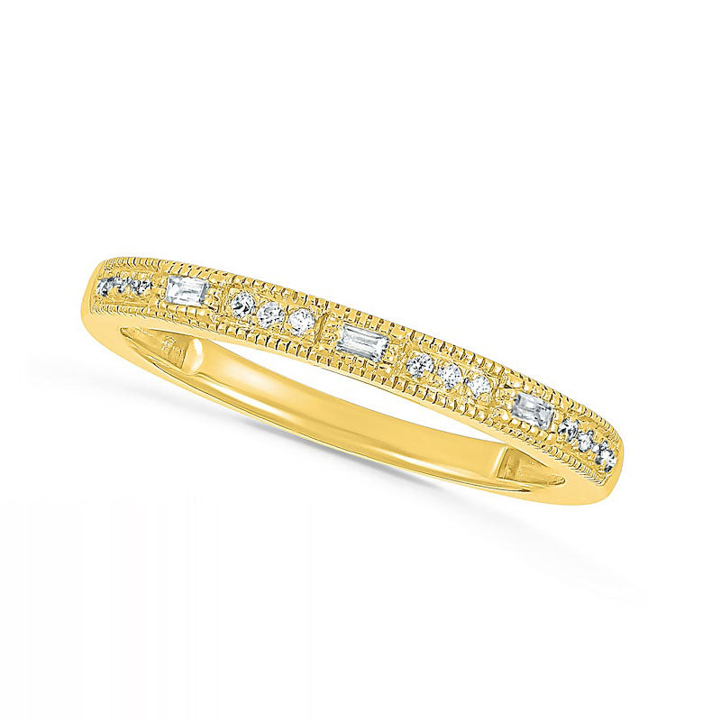 0.75 CT. T.W. Baguette and Round Natural Diamond Octagonal Frame Antique Vintage-Style Bridal Engagement Ring Set in Solid 10K Yellow Gold