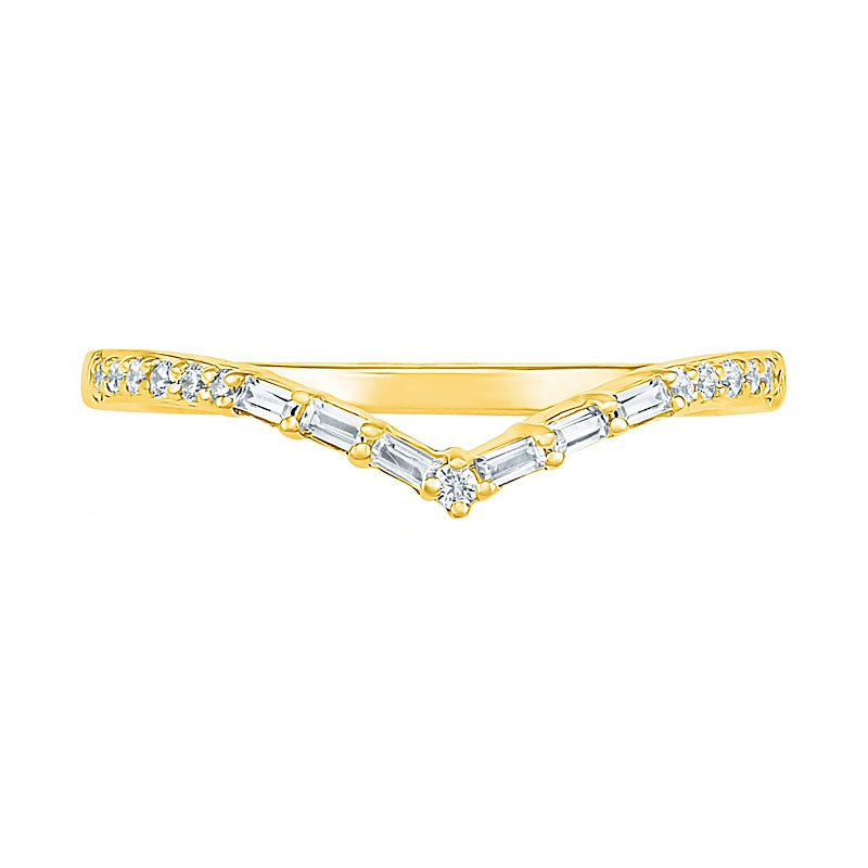 0.17 CT. T.W. Baguette and Round Natural Diamond Chevron Anniversary Band in Solid 10K Yellow Gold