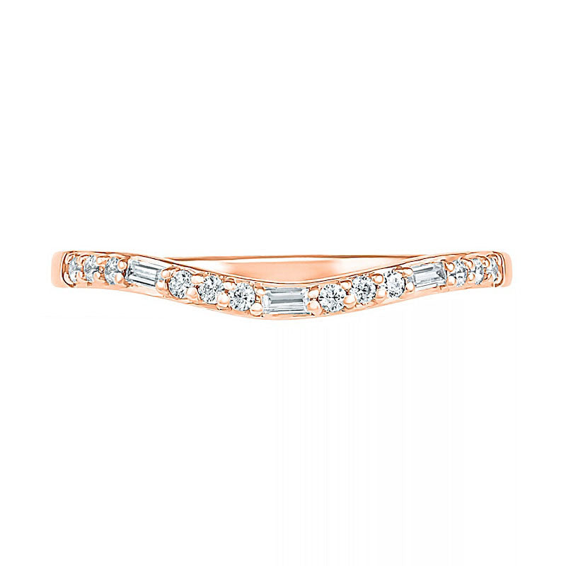 0.20 CT. T.W. Baguette and Round Natural Diamond Contour Anniversary Band in Solid 10K Rose Gold