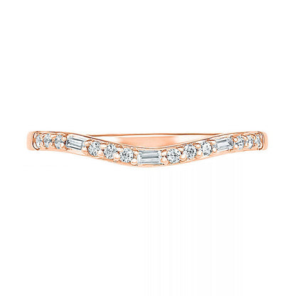 0.20 CT. T.W. Baguette and Round Natural Diamond Contour Anniversary Band in Solid 10K Rose Gold