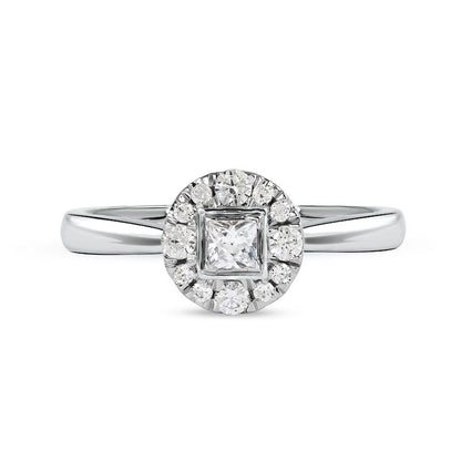 0.33 CT. T.W. Princess-Cut Natural Diamond Round Frame Engagement Ring in Solid 10K White Gold (I/I3)
