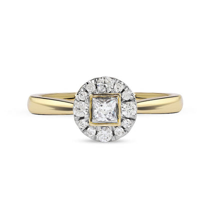 0.33 CT. T.W. Princess-Cut Natural Diamond Round Frame Engagement Ring in Solid 10K Yellow Gold (I/I3)