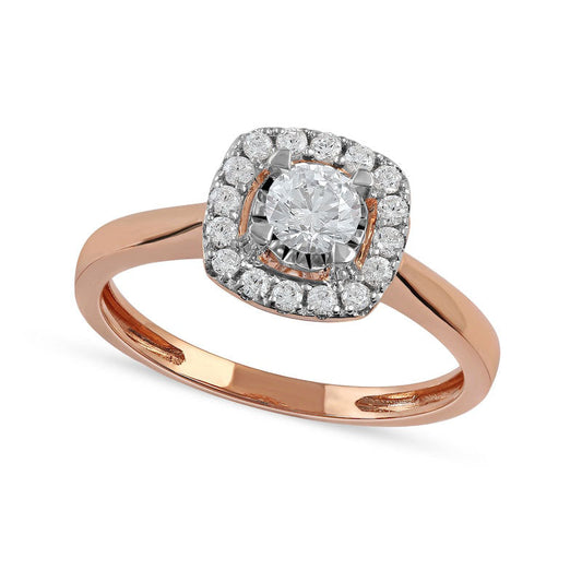 0.50 CT. T.W. Natural Diamond Cushion Frame Engagement Ring in Solid 10K Rose Gold (J/I3)