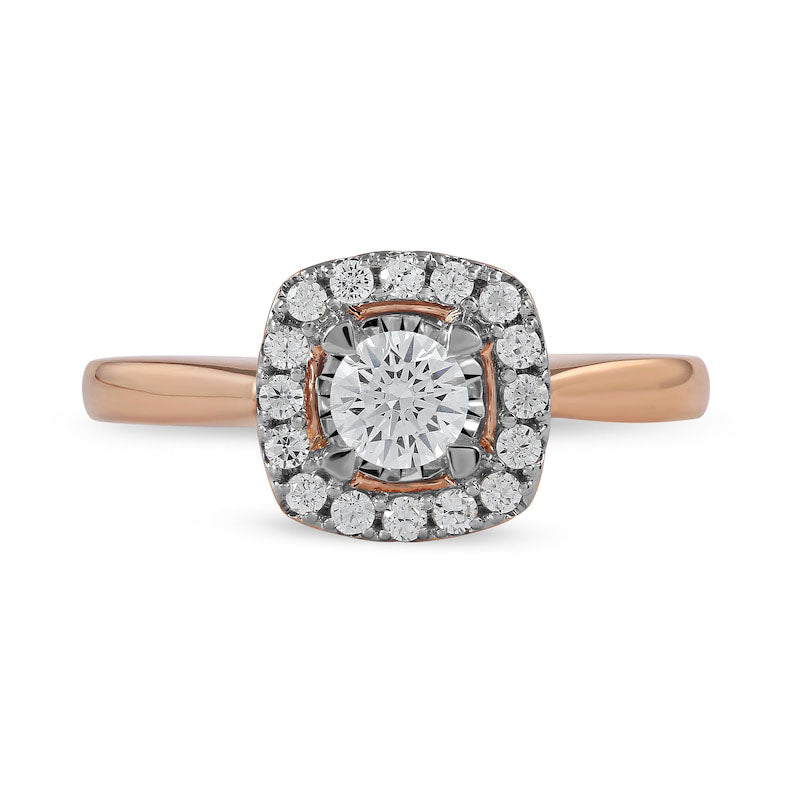 0.50 CT. T.W. Natural Diamond Cushion Frame Engagement Ring in Solid 10K Rose Gold (J/I3)