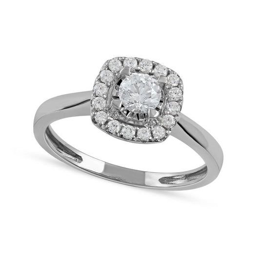 0.50 CT. T.W. Natural Diamond Cushion Frame Engagement Ring in Solid 10K White Gold (J/I3)