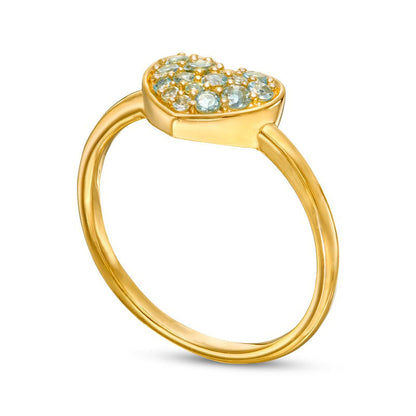 Aquamarine Cluster Heart Ring in Solid 10K Yellow Gold