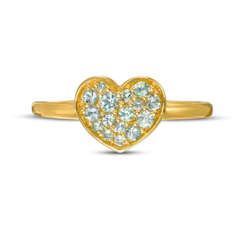 Aquamarine Cluster Heart Ring in Solid 10K Yellow Gold