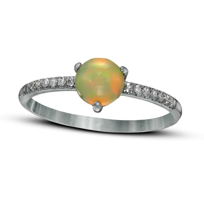 6.0mm Opal and 0.10 CT. T.W. Natural Diamond Ring in Solid 10K White Gold