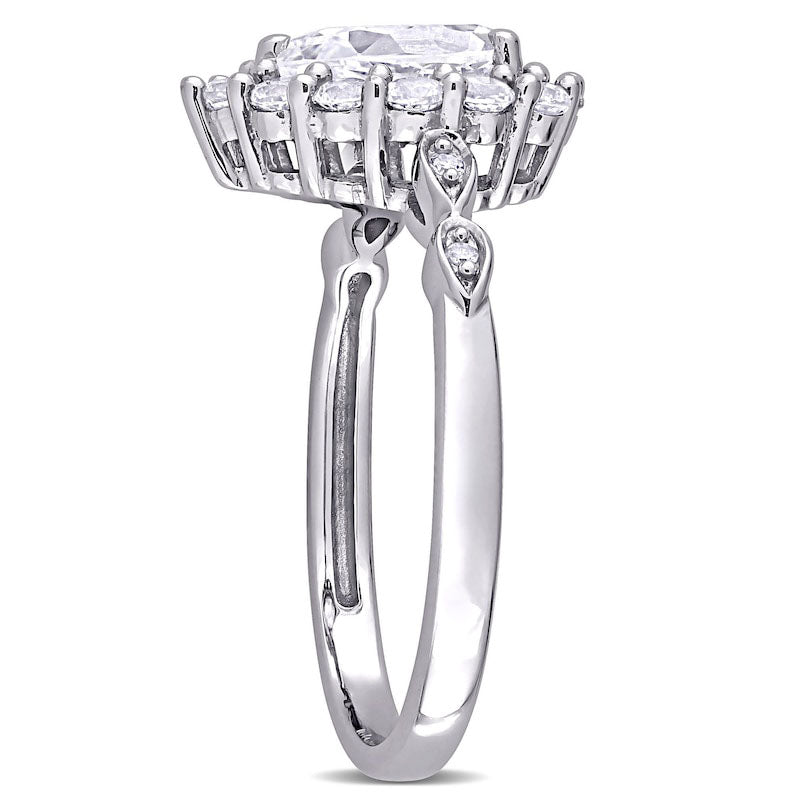 Pear-Shaped White Lab-Created Sapphire and Diamond Accent Frame Art Deco Engagement Ring in Solid 10K White Gold