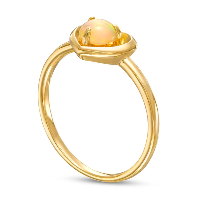 5.0mm Opal Solitaire Heart Frame Ring in Solid 10K Yellow Gold