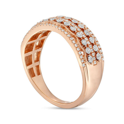 0.25 CT. T.W. Natural Diamond Antique Vintage-Style Multi-Row Anniversary Band in Solid 10K Rose Gold
