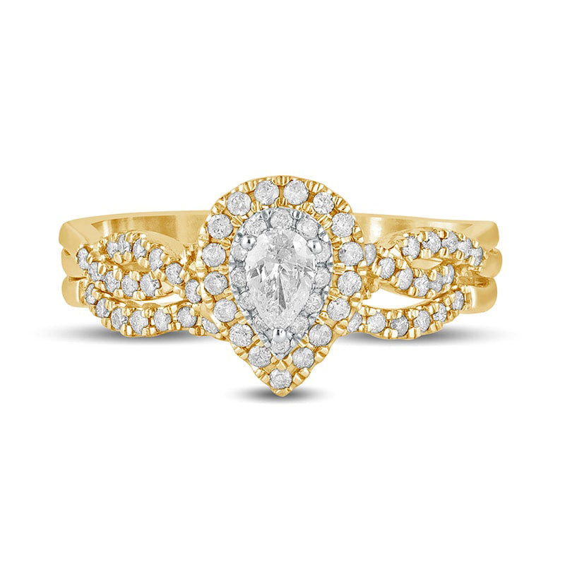 0.50 CT. T.W. Pear-Shaped Natural Diamond Double Frame Multi-Row Bridal Engagement Ring Set in Solid 10K Yellow Gold