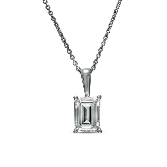 1 CT. Certified Emerald-Cut Lab-Created Diamond Solitaire Pendant in 14K White Gold (F/SI2)