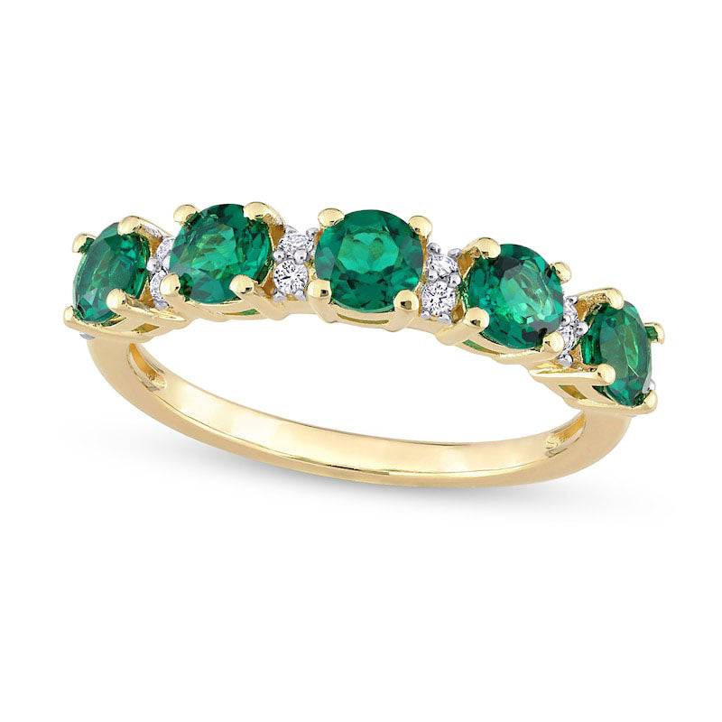 Lab-Created Emerald and White Lab-Created Sapphire Five Stone Duo Stackable Band in Sterling Silver with Yellow Rhodium