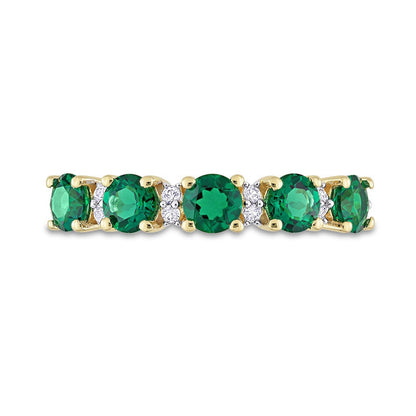Lab-Created Emerald and White Lab-Created Sapphire Five Stone Duo Stackable Band in Sterling Silver with Yellow Rhodium