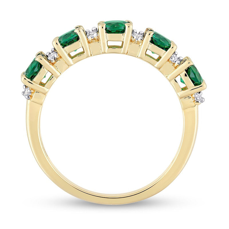 Lab-Created Emerald and White Lab-Created Sapphire Five Stone Duo Stackable Band in Sterling Silver with Yellow Rhodium