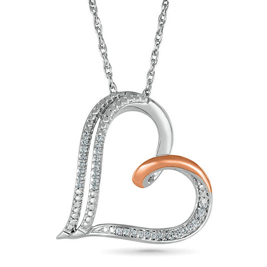 0.07 CT. T.W. Natural Diamond Double Row Heart Pendant in Sterling Silver and 10K Rose Gold