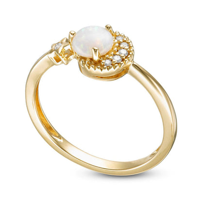 5.0mm Opal and 0.05 CT. T.W. Natural Diamond Crescent Moon and Star Ring in Solid 10K Yellow Gold