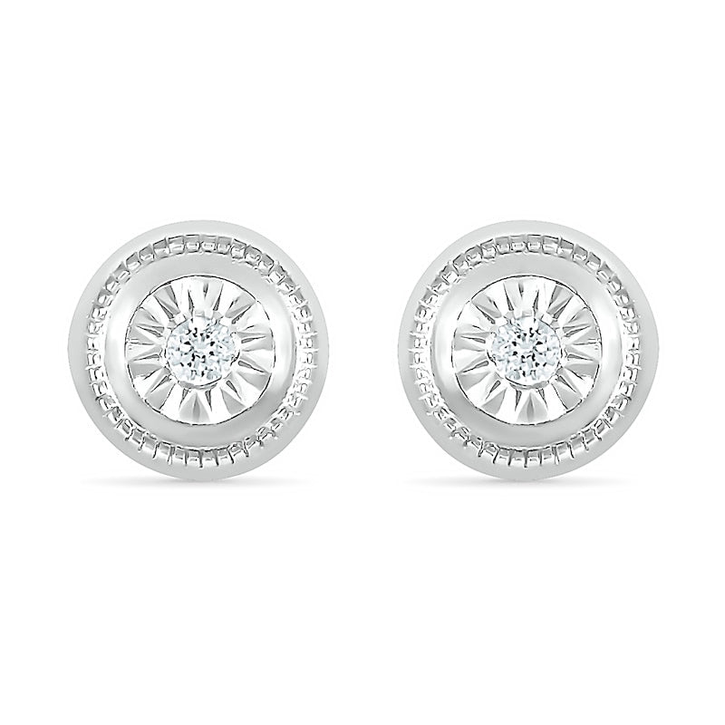 0.05 CT. T.W. Diamond Solitaire Textured Frame Stud Earrings in Sterling Silver