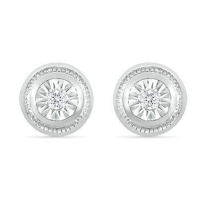 0.05 CT. T.W. Diamond Solitaire Textured Frame Stud Earrings in Sterling Silver