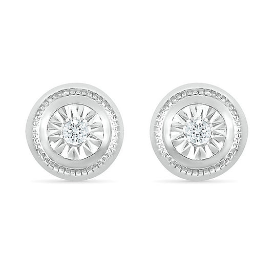 0.05 CT. T.W. Diamond Solitaire Textured Frame Stud Earrings in Sterling Silver