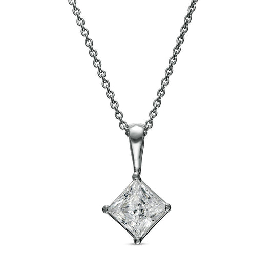 1 CT. Certified Princess-Cut Lab-Created Diamond Tilted Solitaire Pendant in 14K White Gold (F/SI2)