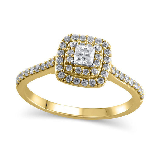 0.50 CT. T.W. Princess-Cut Natural Diamond Double Frame Engagement Ring in Solid 10K Yellow Gold