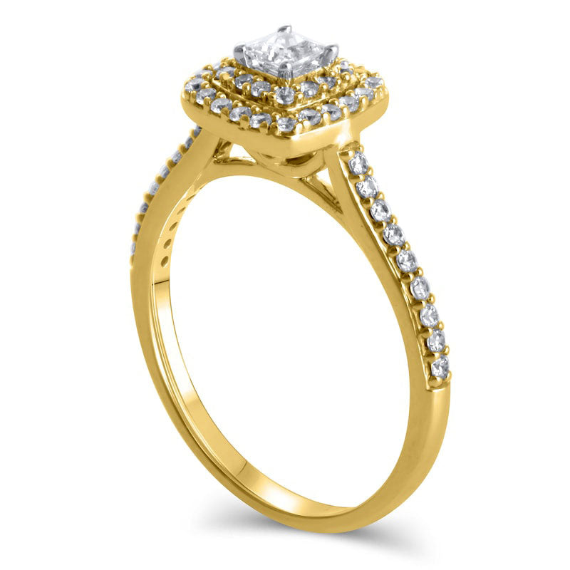 0.50 CT. T.W. Princess-Cut Natural Diamond Double Frame Engagement Ring in Solid 10K Yellow Gold
