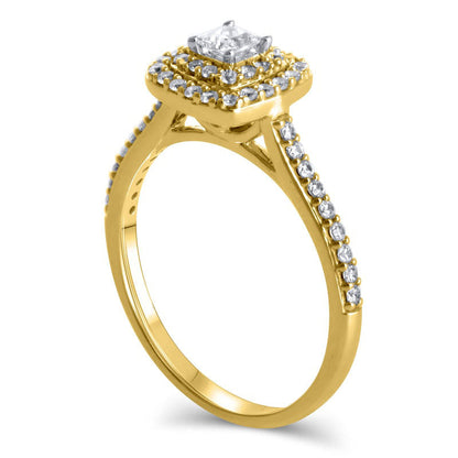 0.50 CT. T.W. Princess-Cut Natural Diamond Double Frame Engagement Ring in Solid 10K Yellow Gold